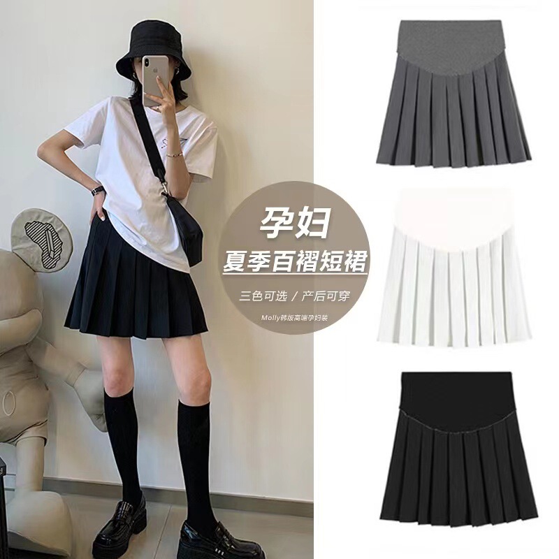 Suit Material Pregnant Women High Waist Skirt New Spring and Summer Hot Mom Skirt Belly Pleated Skirt Suit A- line Skirt