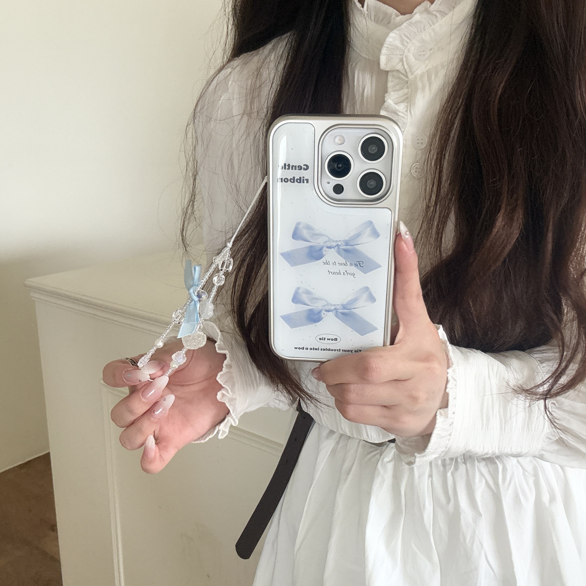 El lazo de goteo de tinta coreano es adecuado para Apple 16promax funda para teléfono móvil 14/15 pareja 13 nicho 15Pro