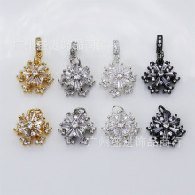 保色18K包金镶钻可旋转雪花吊坠隔珠隔片水晶diy手串手链串珠配饰