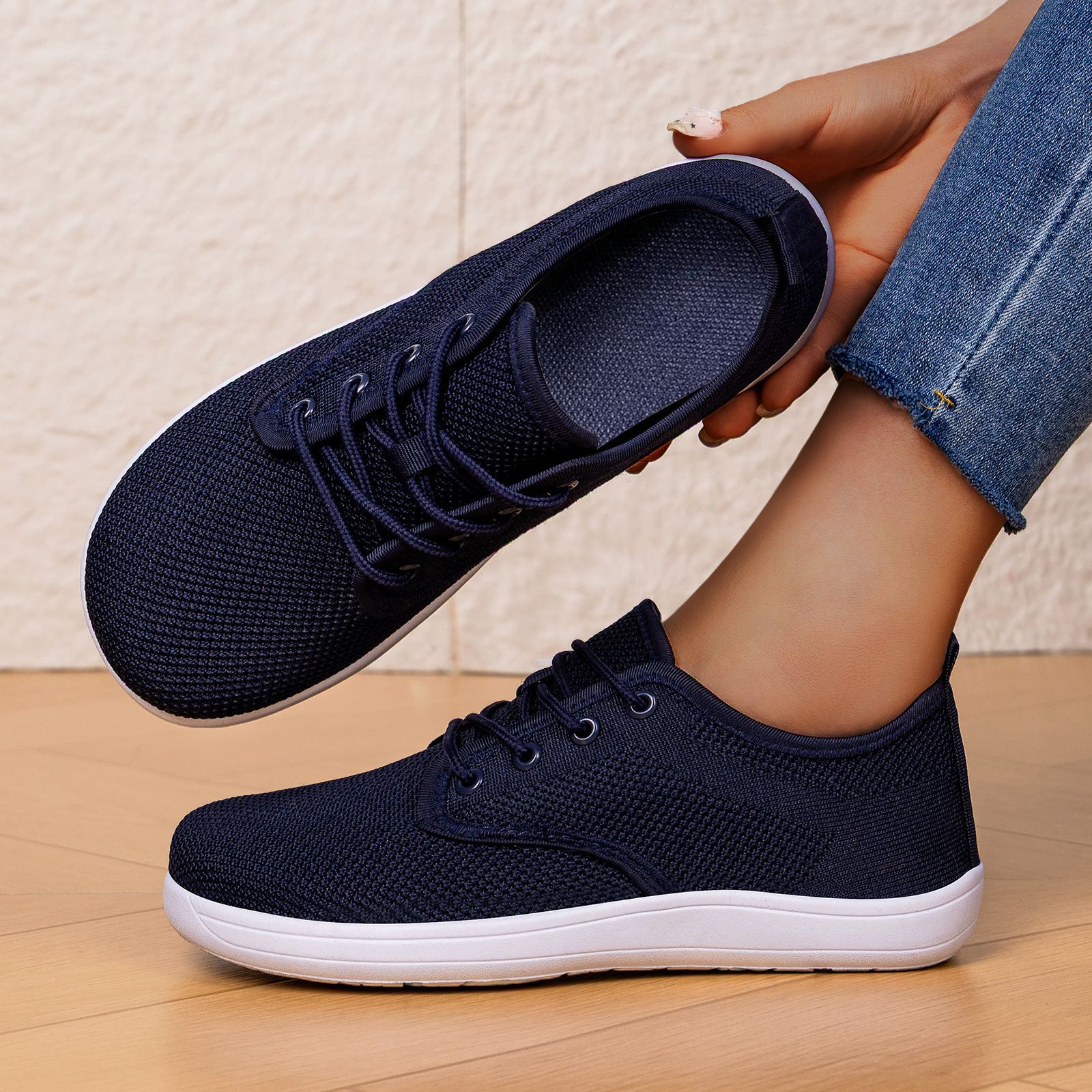 zapatos de mujer zapatos de altura ancha transfronterizos zapatos de comercio exterior de tamaño grande no apretados no cansados zapatos casuales de color sólido tejido transpirable zapatos de cabeza ancha