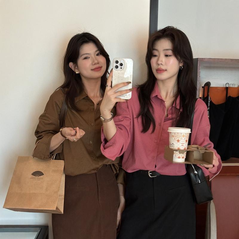 레몬 레몬 녹차 2024 초가을 프랑스 셔츠 여성 한국 스타일 우아한 캐주얼 느슨한 긴 소매 셔츠