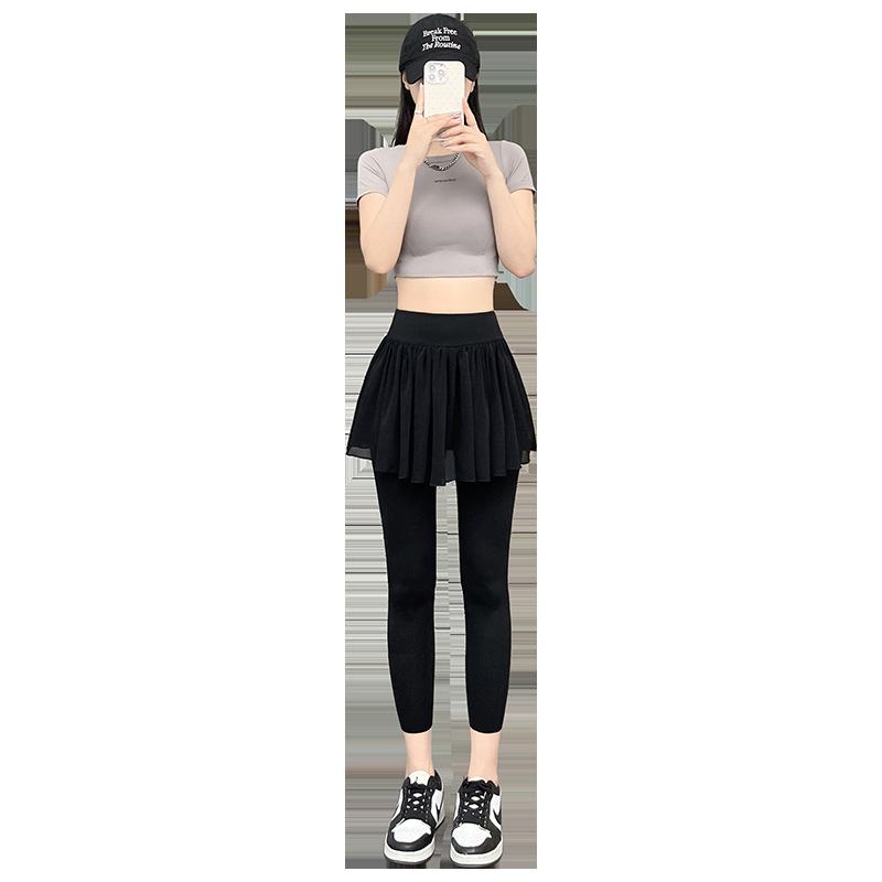 Petite Women's Summer Cropped Shark Pants, Leggings for Outerwear, Spring and Autumn Two-Piece Skirt-Pants Style, Eight-Point Yoga Pants Petite Women's Summer Cropped Shark Pants, Leggings for Outerwear, Spring and Autumn Two-Piece Skirt-Pants Style, Eight-Point Yoga Pants