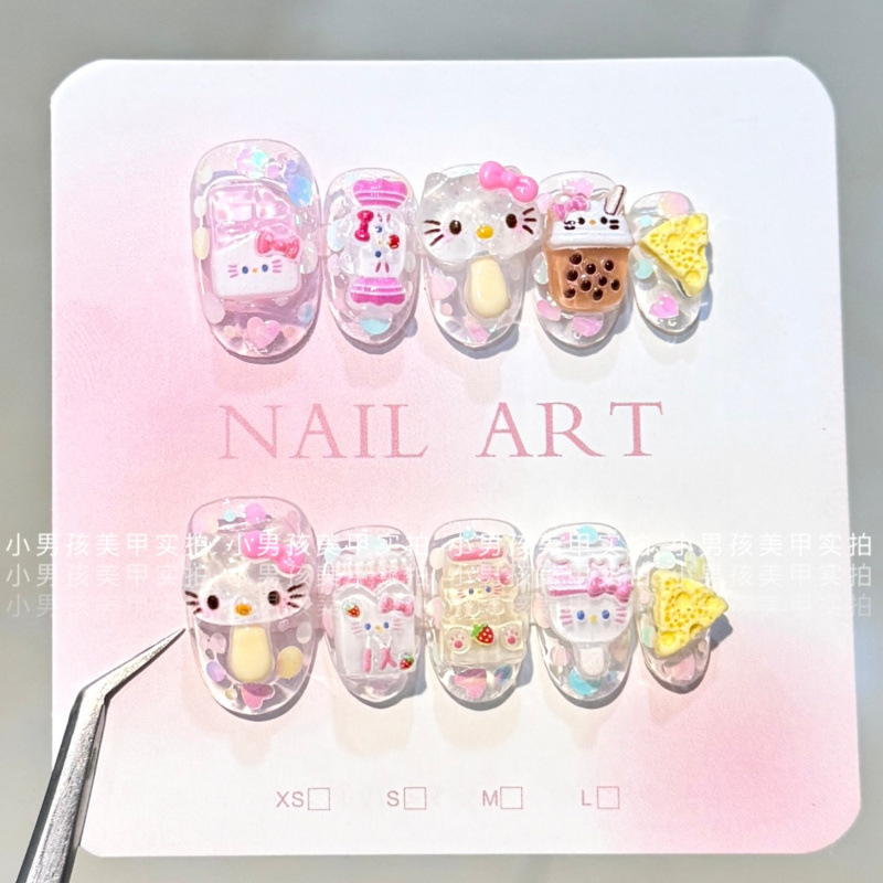 Hellokitty Little Boy Manicure Pure Handmade Wearable Nail Patch Cute Sanrio Cheese Food Toy
