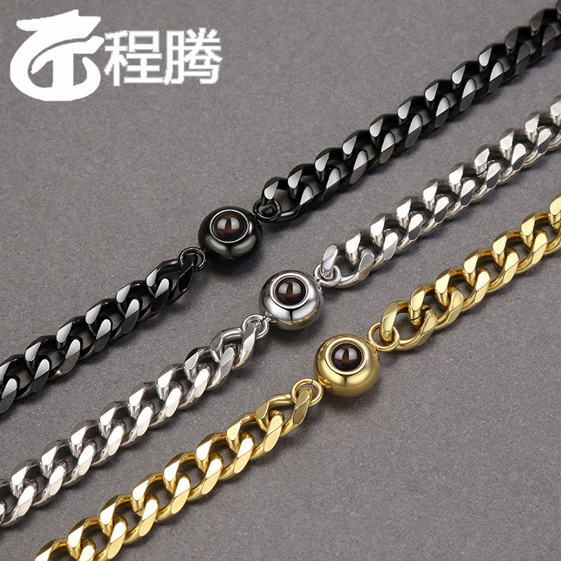 Cross-Border Hot-Selling "I Love You" Projection Photo Style Titanium Steel Adjustable Simple Fashion Bracelet Wholesale in 100 Languages