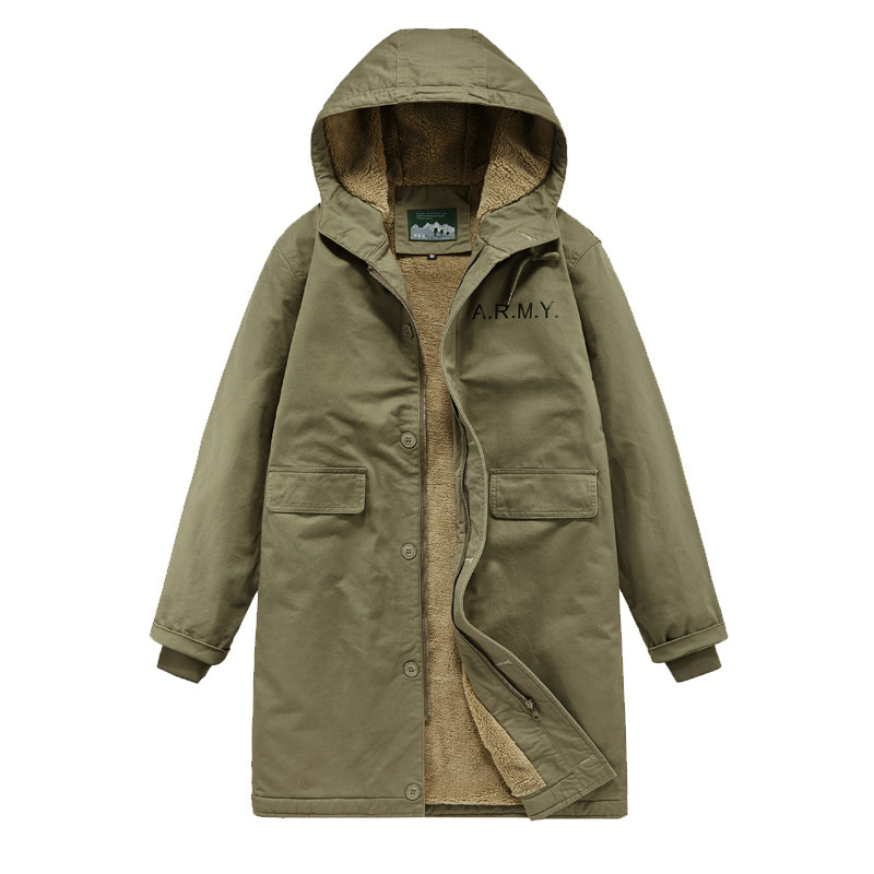 Winter retro cotton-padded coat navy coat mid-length N1 deck coat trendy hooded thickened cotton-padded coat men's lambswool coat Winter retro cotton-padded coat navy coat mid-length N1 deck coat trendy hooded thickened cotton-padded coat men's lambswool coat