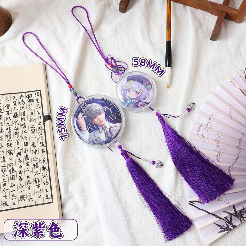 古风圆形吧唧流苏玉佩盒58mm75mm徽章透明外带收纳展示挂件亚克力|undefined