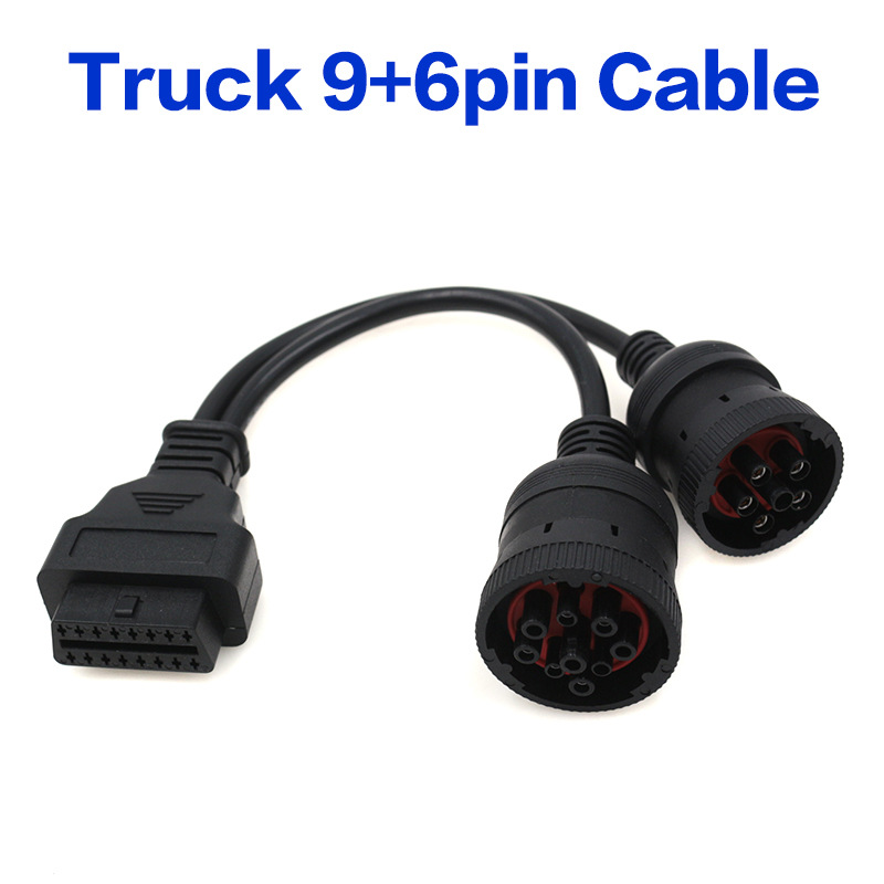 Truck 9+6pin cable康明斯卡车9pin转OBD16pin母头德驰6pin