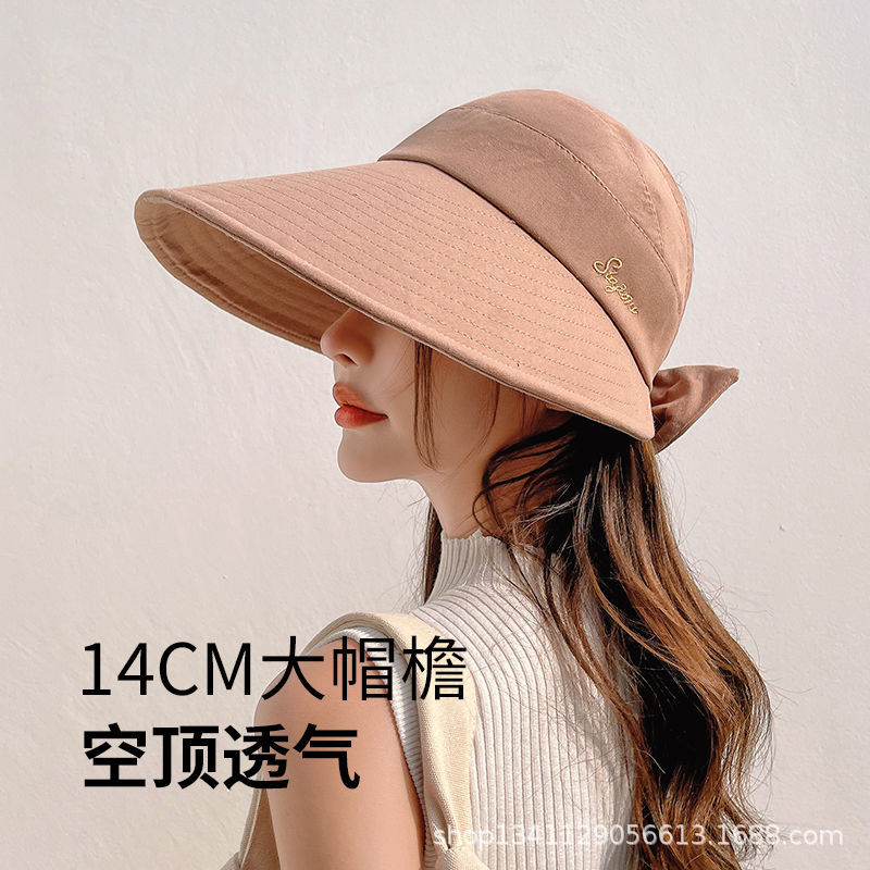 Sombrero de las mujeres del verano de ala grande superior vacía sombrero para el sol protección UV cubierta de la cara al aire libre ciclismo protección solar sombrero para el sol