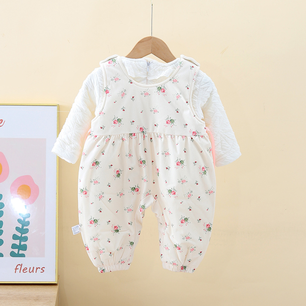 Ropa de bebé, ropa de otoño e invierno más traje de una pieza de terciopelo, bebé femenino, mono de princesa acolchado súper lindo de invierno, traje de dos piezas