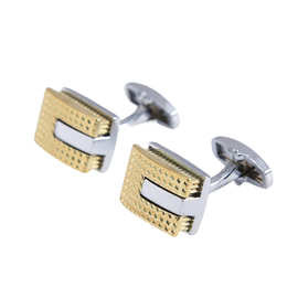 电镀长方形双色复古欧美几何型金色商务镶嵌袖扣婚礼商务首饰