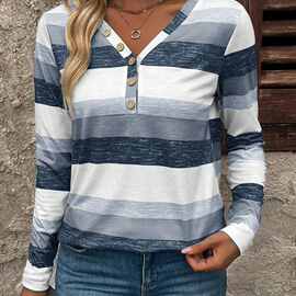 V 25454 Stripe print V-neck tee 条纹印花 V领衫