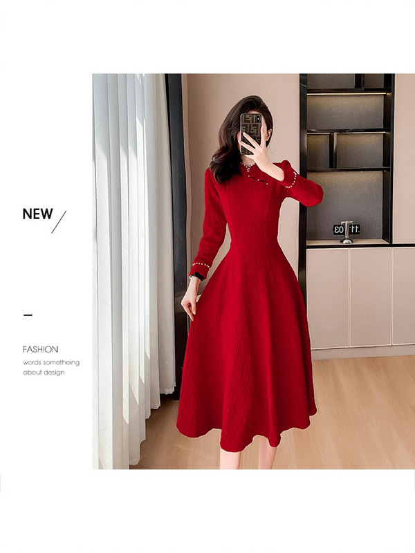 新中式酒红色新娘敬酒服轻奢小众气质结婚回门便装订婚礼服连衣裙|undefined