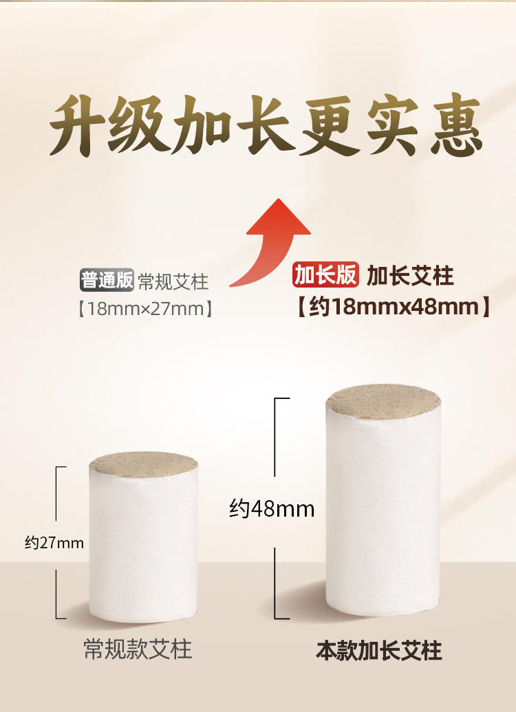 Extended Moxa Cones Ai Zhu 纯艾柱 Large Moxibustion Sticks 5 Year Aged Pure Mugwort 48 Piece Plate key features