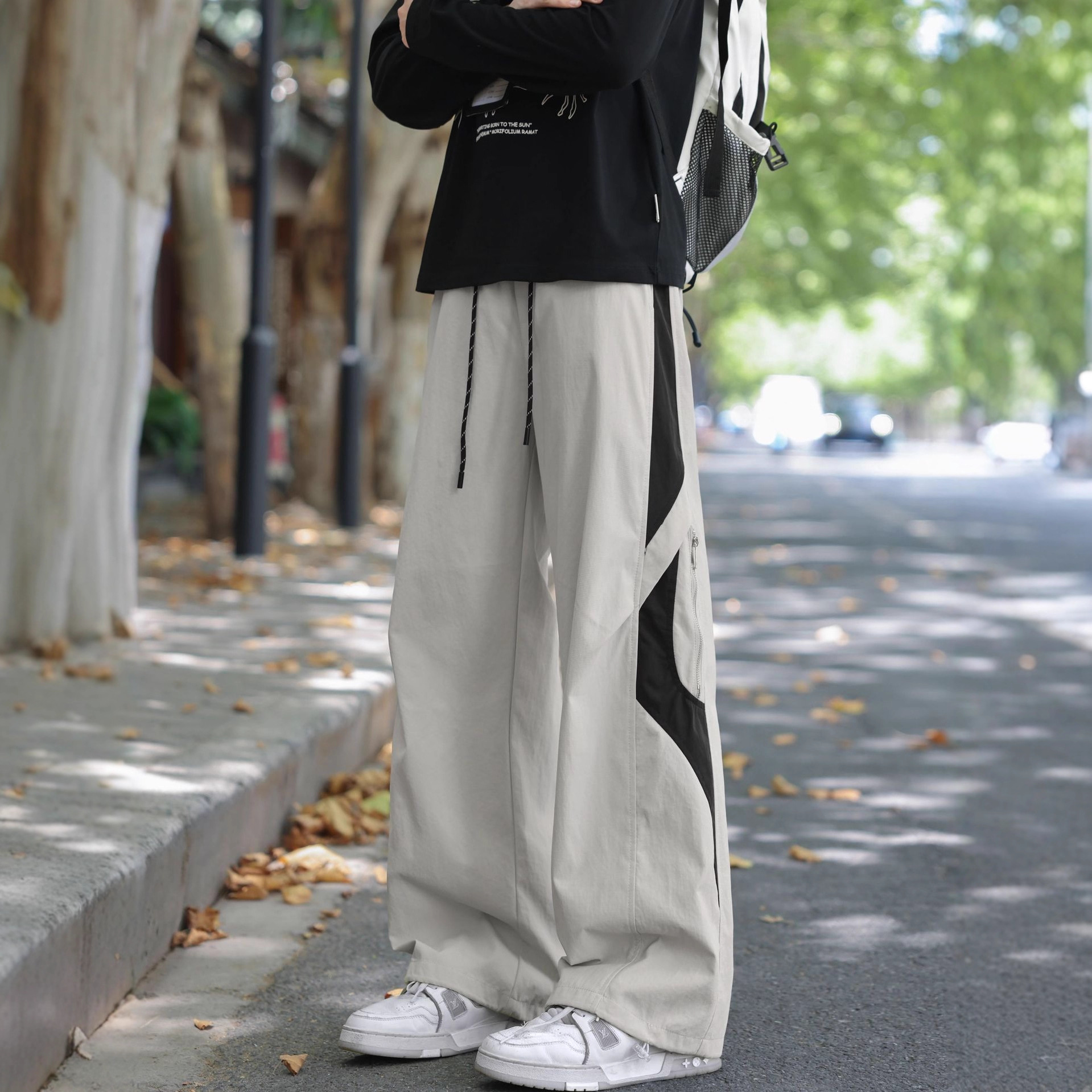 Men's American-Style Color-Blocked Paratrooper Spring and Autumn Sports Casual Straight Pants Trendy Loose Wide-Leg Trousers