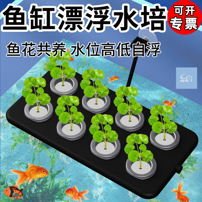 鱼缸漂浮种植板 鱼花共养自动升降定植篮 绿植造景水培架