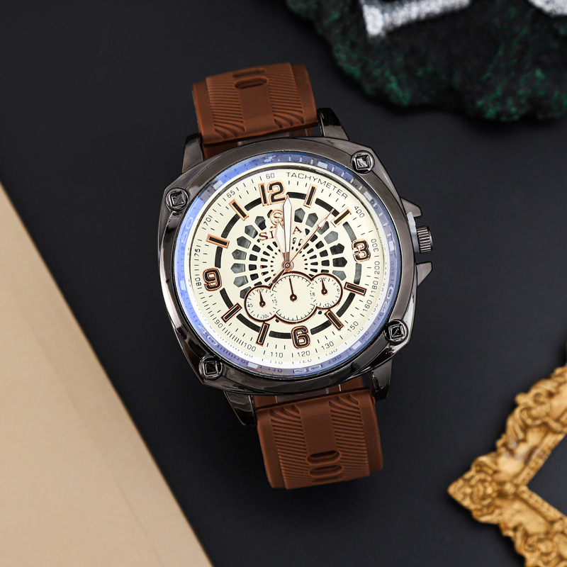 New Fashion Men's Watch Trendy Silicone Band Quartz Watch Men's Casual Hollow Surface Watch Cross-Border Wholesale