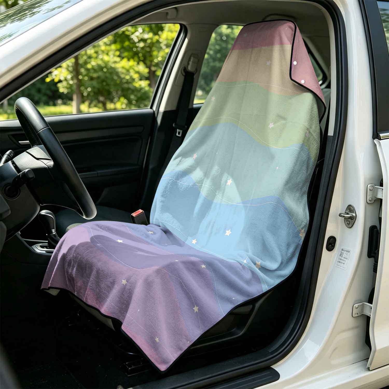 Printed bath towel and car seat cover 2-in-1, ultra-fine fiber outdoor beach and car dual-use universal seat cushion