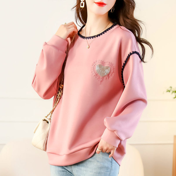 Autumn fashionable sweatshirt with a round collar