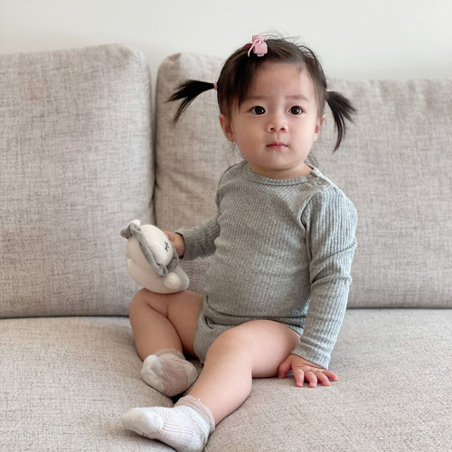 Ins Baby Spring and Autumn Triangular Long-Sleeve Pajama Top for Cute Girls, Solid Color Cotton Ribbed Romper