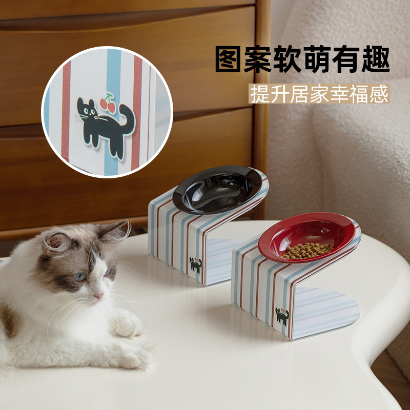 陶瓷宠物猫咪碗护颈椎防打翻喝水碗粮食盆高脚亚克力架斜口碗出口|undefined