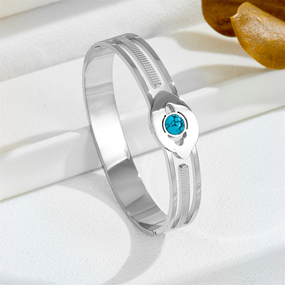 Women's Gender IG Style Eye Titanium Steel Turquoise Zircon Bangle In Bulk