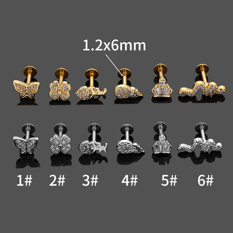 Lip Rings Piercing Type 1 Piece Lip Rings Cute Crown Snake Butterfly 304 Stainless Steel Lip Rings