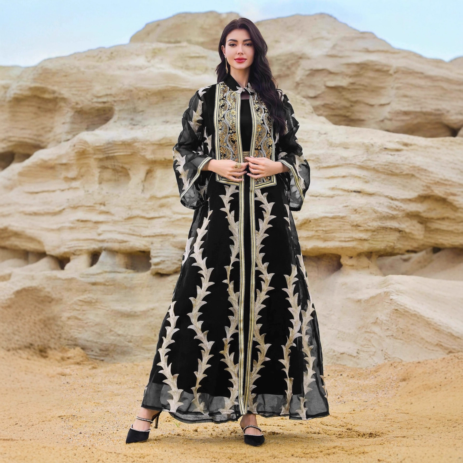 Entu 5001 Ближневосточная кросс-граничная золотая вышитая пряжа для мусульманской джалабии Дубайская арабская абая