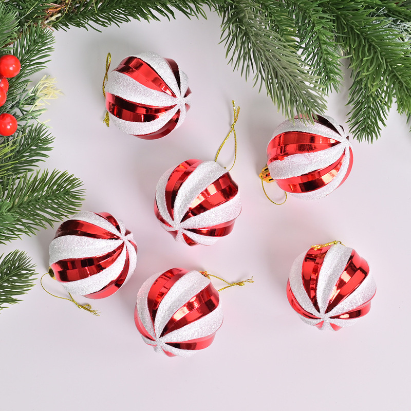 越境新品彩色手描きスパイラルストライプクリスマスボールセットプラスチッククリスマス装飾品クリスマスツリーペンダント|undefined