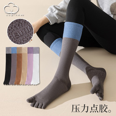 五指襪子女小腿棉襪春秋點膠防滑長筒運動襪透氣吸汗分趾女襪秋冬