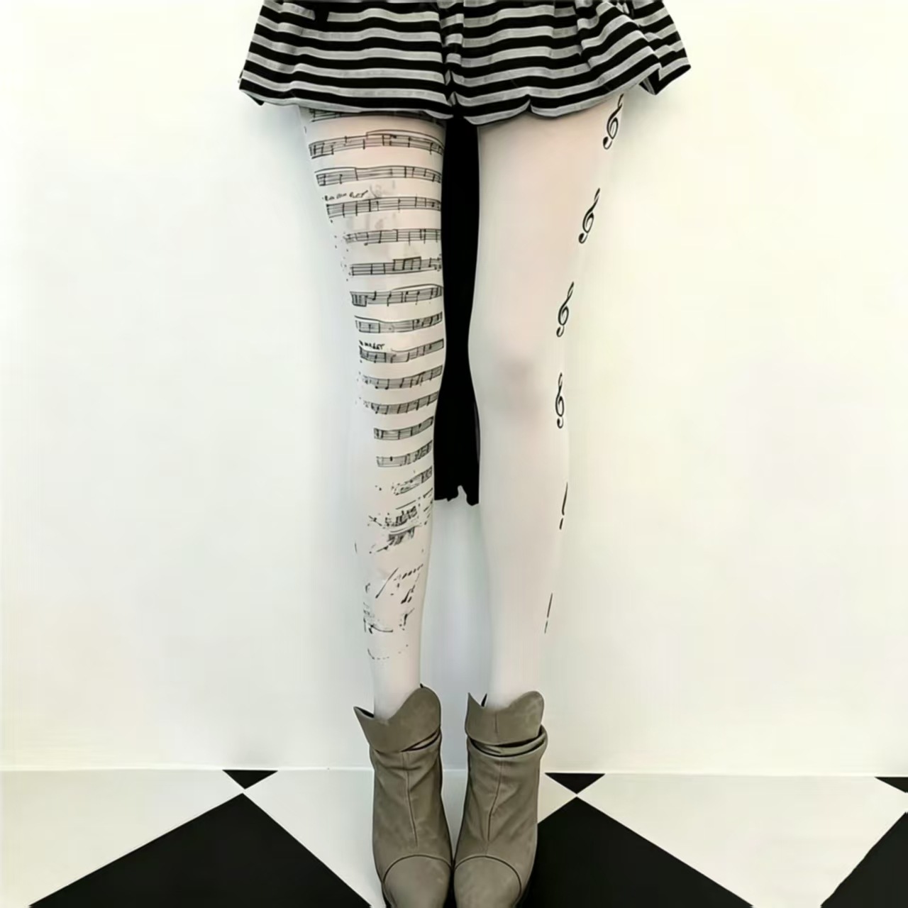 Y2K Girl Piano Note Print Pantyhose - High Street Sexy Sweet and Spicy Fashion Wholesale