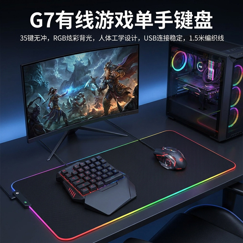 G7 color backlight single-hand mechanical touch keyboard chicken eating artifact throne left-hand keyboard game external keyboard