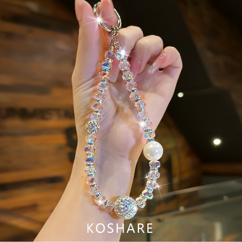 Flujo de perlas de diamante ligero de lujo de alto nivel bolsos de cristal colgante colgante de mano colgante de red de mujer colgante