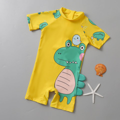 Children's swimsuit boy boy one-piece sun protection quick-drying zipper children's short-sleeved cute cartoon dinosaur baby swimsuit