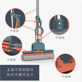 0B32批发懒人免手洗方便换棉家用海绵吸水拖布滚轮式伸缩挤水胶棉