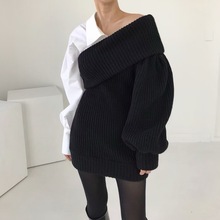 2025年秋冬季新款韩国chic气质设计感针织拼接连衣裙女装