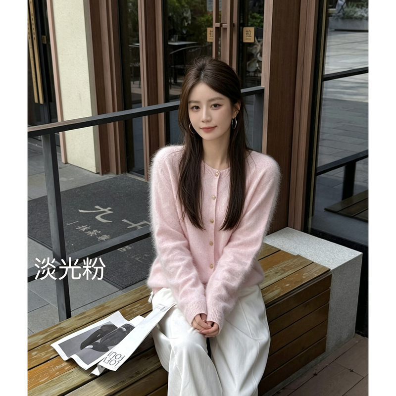 Autumn and winter solid color brushed wool sweater for women, cashmere sweater, round neck cardigan, versatile knitted casual coat Autumn and winter solid color brushed wool sweater for women, cashmere sweater, round neck cardigan, versatile knitted casual coat