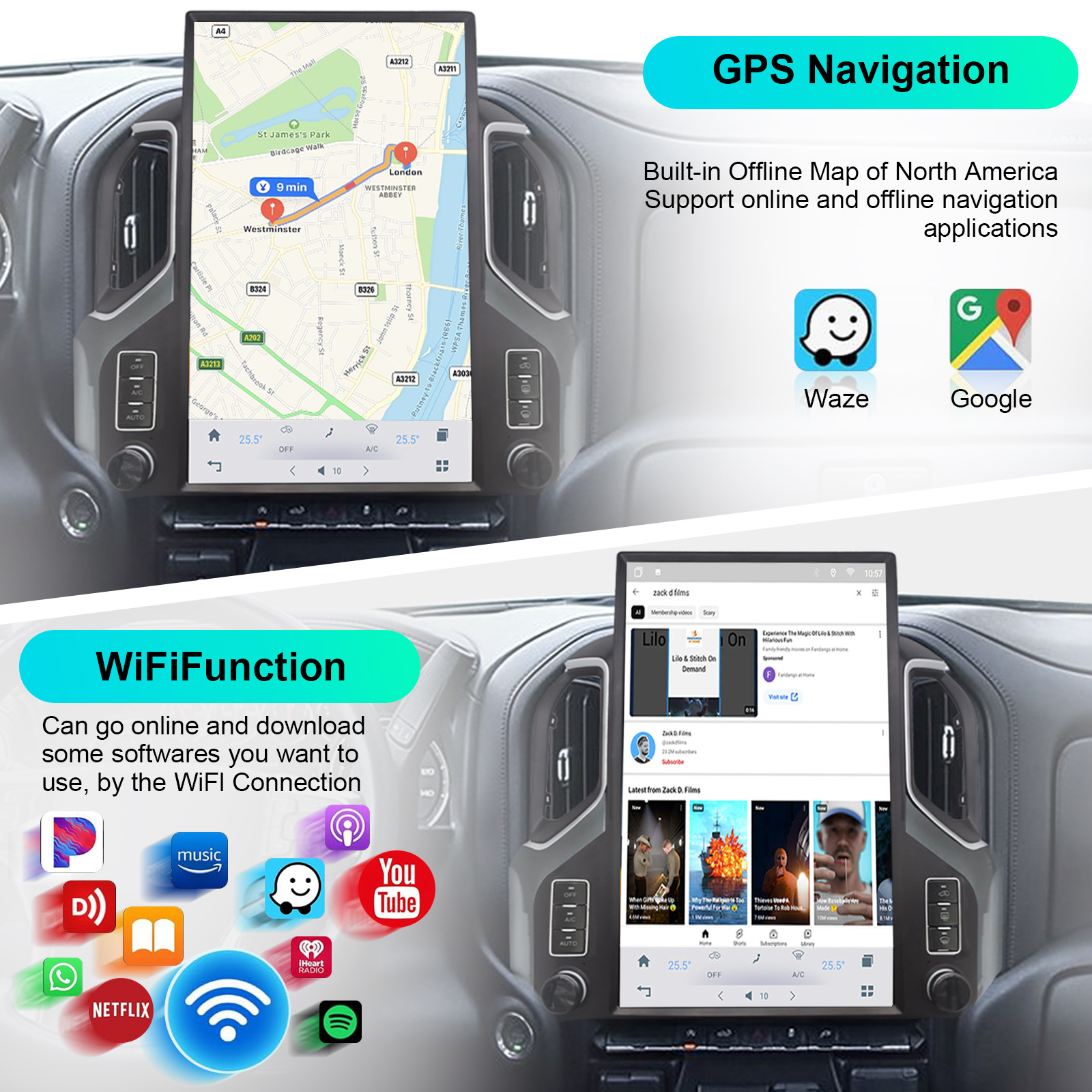17.3inch Vertical Screen Android for Chevrolet Silverado 2019- Bluetooth Voice Control Navigation Screen