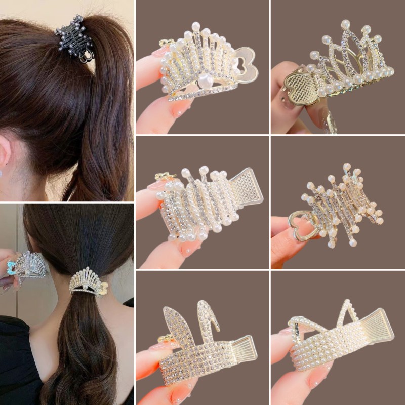 Pearl-encrusted high ponytail clip anti-collapse fixed artifact ponytail clip hairpin female summer ball head claw clip hairpin