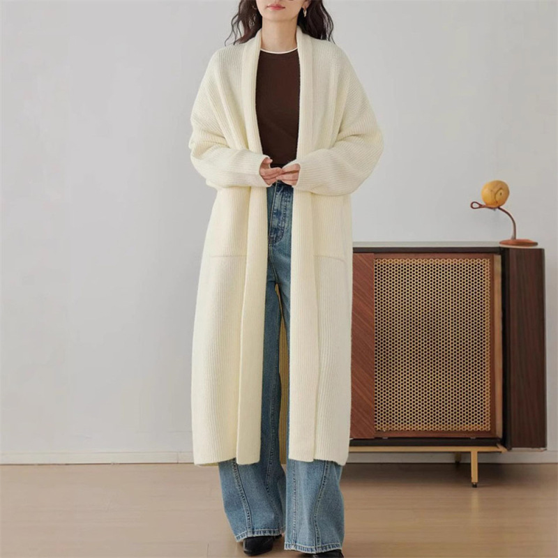 宽松慵懒风时尚毛衣外套女2025秋冬百搭纯色上衣过膝针织开衫大衣|undefined