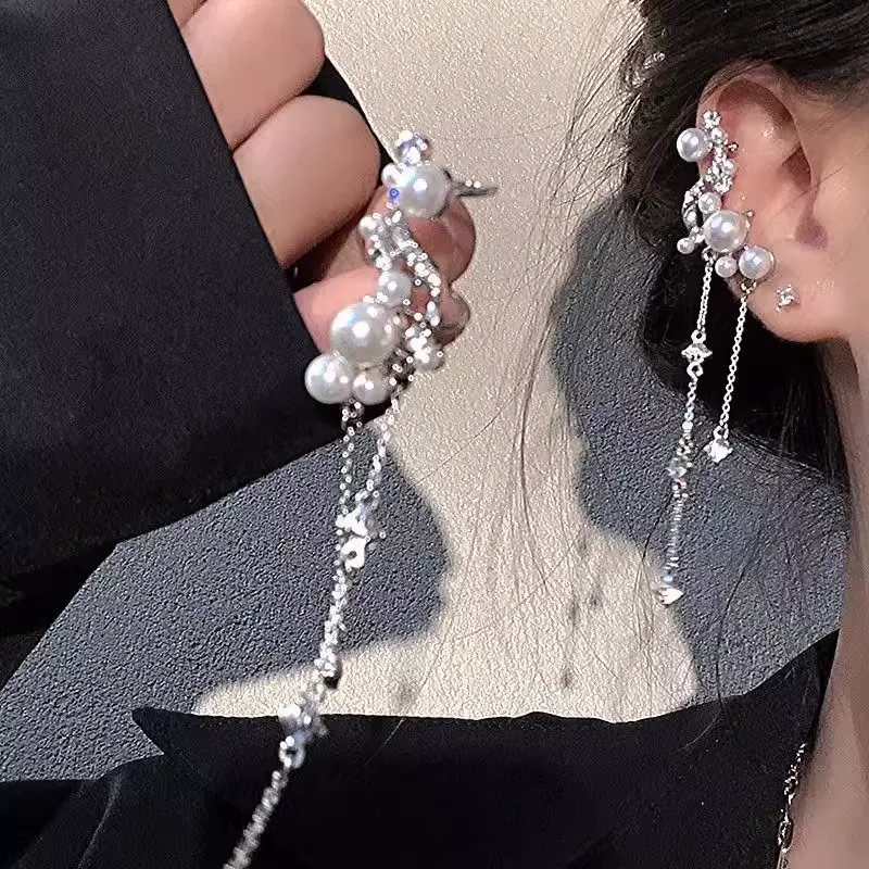 无耳洞镶钻珍珠流苏耳骨夹小众百搭气质超仙轻奢新款耳环耳饰批发