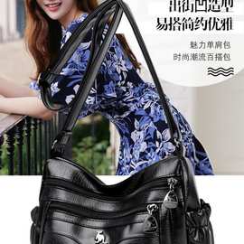 多层包包女2024新款潮软皮斜挎包百搭中年女包牛皮单肩妈妈包