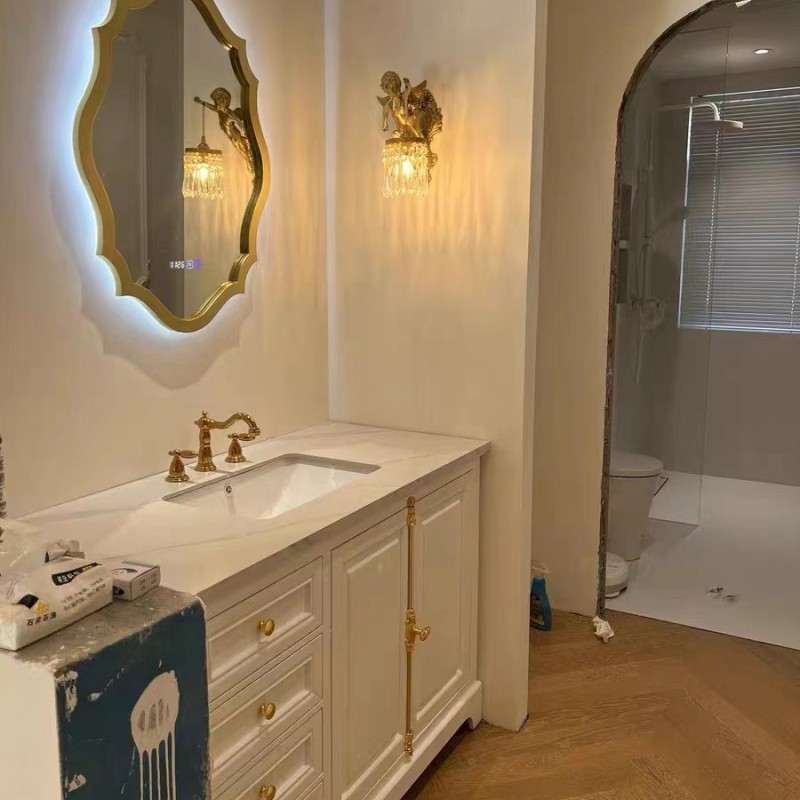 定制设计师法式浴室柜洗脸盆组合美式洗漱台卫浴落地柜橡木实跨境