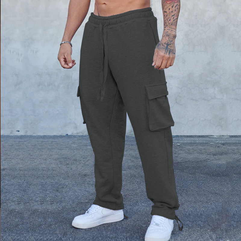 New Spring/Autumn Cross-Border Cross-Border 3D Pocket Drawstring Cargo Pants for Men, Sporty and Casual Wear