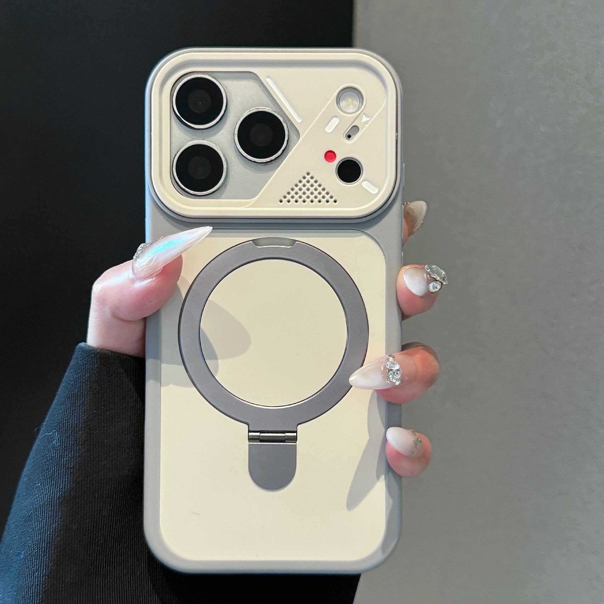 Magnetic Kickstand Matte Phone Case with Mecha Lens Frame for iPhone 17 Pro Max, 17, 16, 15, 14, 13, Shockproof Hard PC Cover