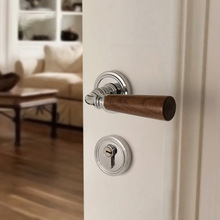 复古室内奶油风法式门锁卧室磁吸静音房门锁中古风家用木门门把手