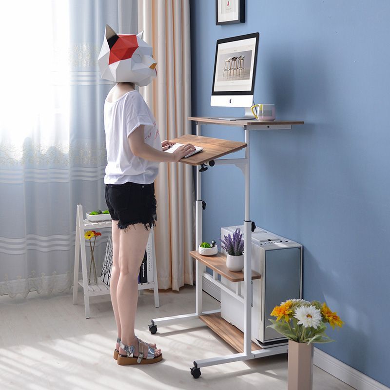 Lift Computer Desk with Wheels Mobile Adult Standing Workbench Home Rental Floor-Standing Laptop Table