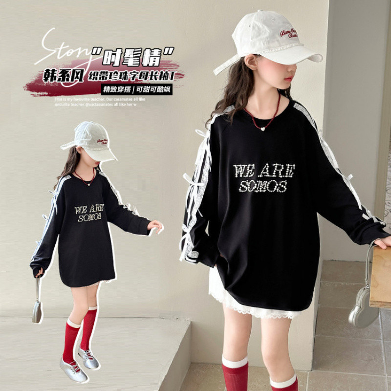 Zhili children's clothing, girls' autumn long-sleeved T-shirts, 2025 new style, for medium and large girls, spring and autumn thin style.