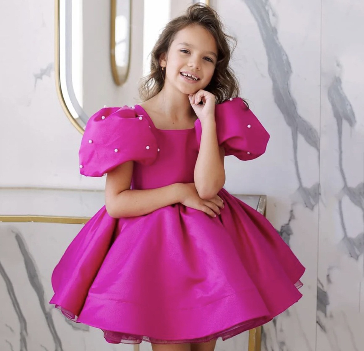 Abito rosa con maniche a sbuffo e dettagli di perle, gonna tutù da principessa per bambine, costume da spettacolo di danza, abito da passerella per pianoforte_voghion.com