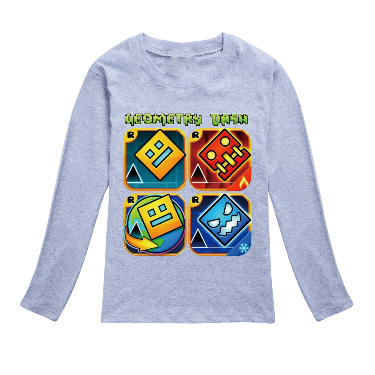 Spiel Geometrie Dash T Shirt Kinder Reine Baumwolle T-shirt Kleine Mädchen Langarm Tops kinder Cartoon Kleidung Jungen Sweatshirts – Detail 7