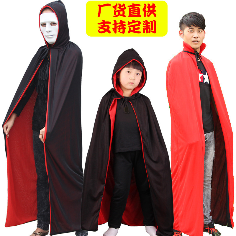 Cross-Border Hot Selling Halloween Black and Red Cloak Performance Costume Adult and Children Death Devil Vampire Cloak